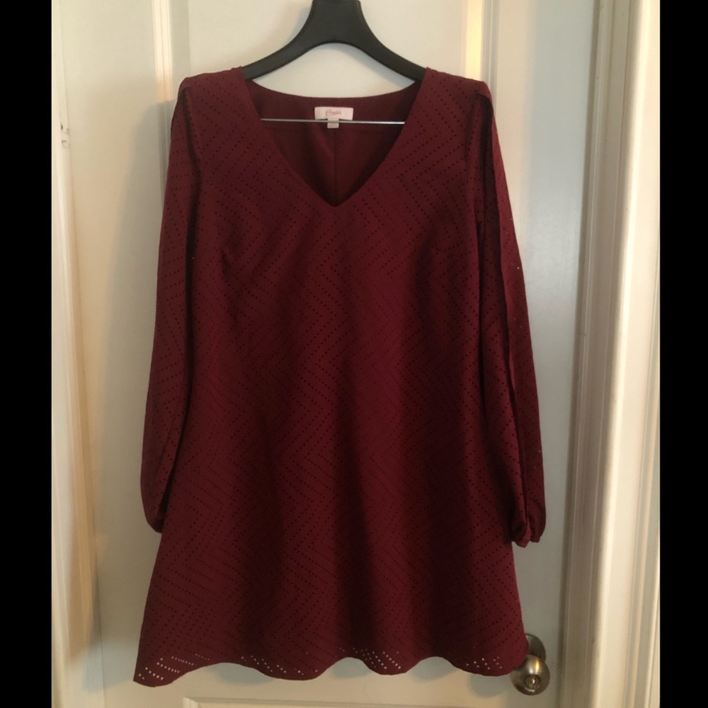 Size S Candies maroon, above the knee, split sleeve dress